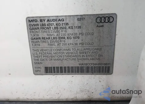 2017 Audi Q3 2.0T Premium z USA, uszkodzony, nr VIN WA1BCCFS9HR016631